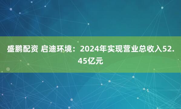 盛鹏配资 启迪环境：2024年实现营业总收入52.45亿元